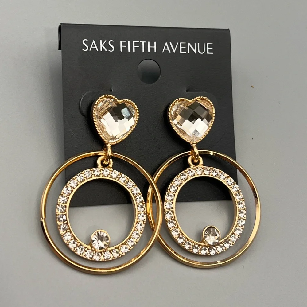 Saks Fifth Avenue Gold and Silver Crystal Heart Earrings